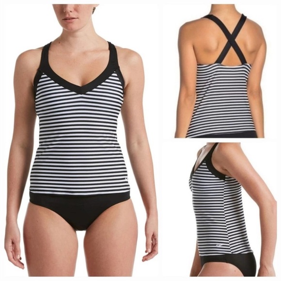 Nike Other - Nike Micro Stripe V Neck Tankini Top Swimwear Black